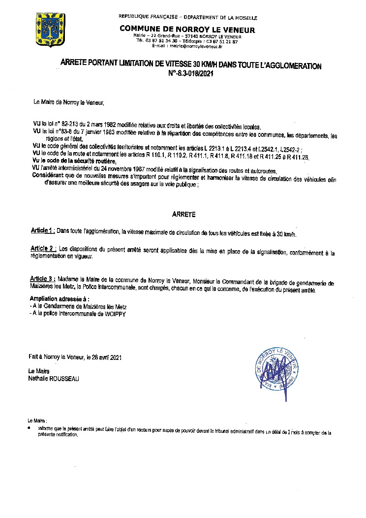 thumbnail of ARRETÉ 30 KM/H