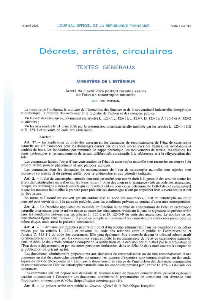 thumbnail of ARRÊTÉ NON RECONNAISSANCE ETAT CATASTROPHE NATURELLE POUR 2025