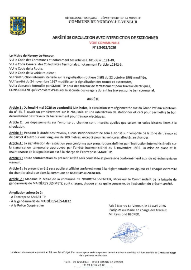 thumbnail of ARRETE N° 8.3 023/2026 – RUE DU GRAND PRÉ