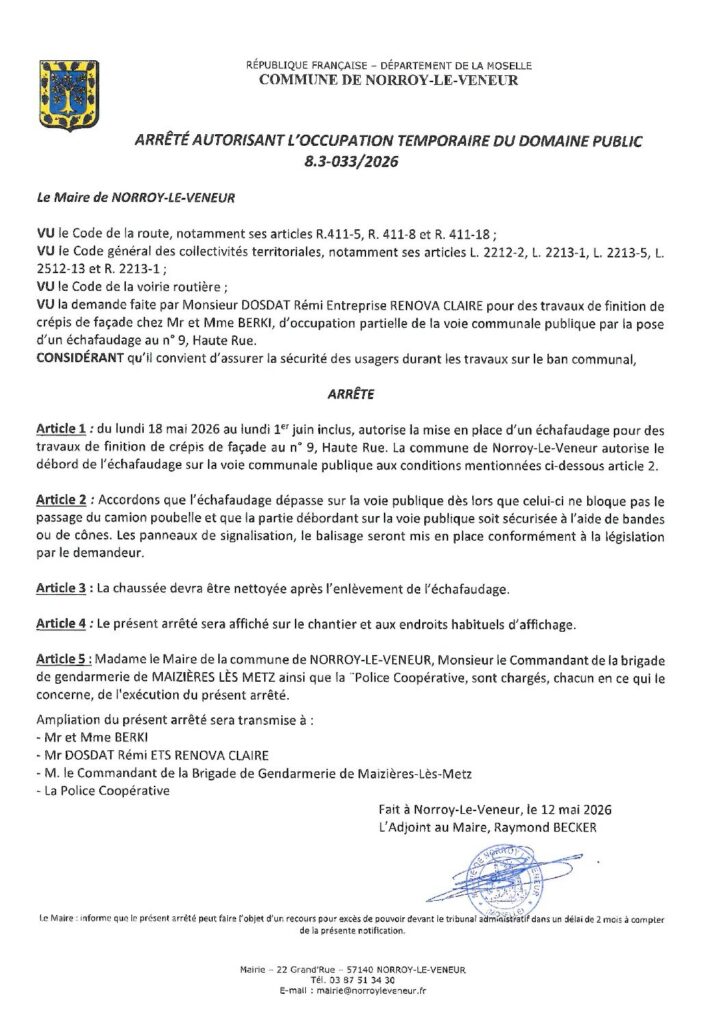 thumbnail of ARRETE N° 8.3-033-2026 OCCUPATION TEMPORAIRE DU DOMAINE PUBLIC
